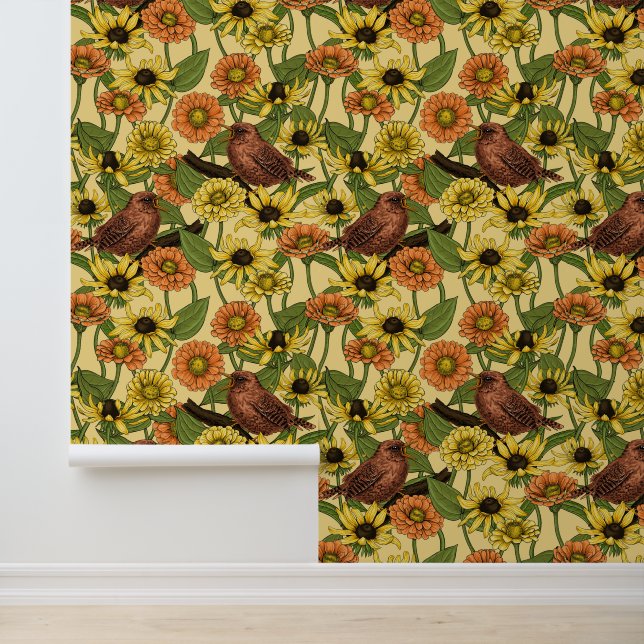 Papel Pintado Arenas y flores de amarillo pálido (Solicitud)