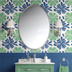Papel Pintado Armonía de hojas costeras - Azul y Verde - Costa