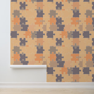 Papel Pintado Armonía otoñal: Patrón de rompecabezas en neutrale