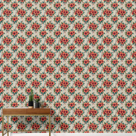 Papel Pintado Arreglo de flores naranjas sobre franjas azules y