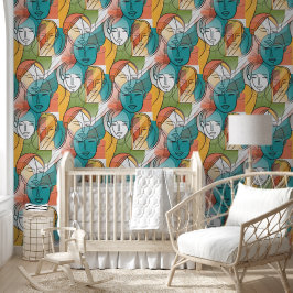 Papel Pintado ART colorido de rostros - patrón ininterrumpido 1