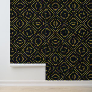 Papel Pintado Art Deco Círculos Dorados Superpuestos sobre Negro