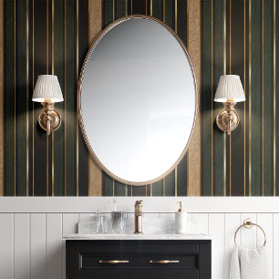 Papel Pintado Art Déco con rayas doradas y verde oscuro