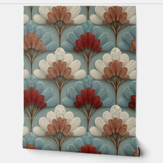 Papel Pintado Art Deco Crema y Abanicos Azules