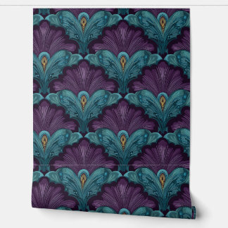 Papel Pintado Art Deco Dark Purple and Teal Fans