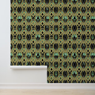 Papel Pintado Art Deco de Esmeralda y Oro