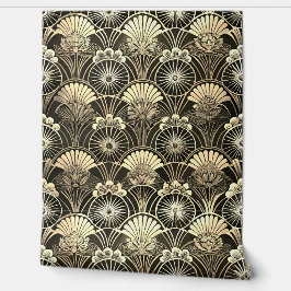 Papel Pintado Art Deco Dorado Floral Geométrico Malhumorado