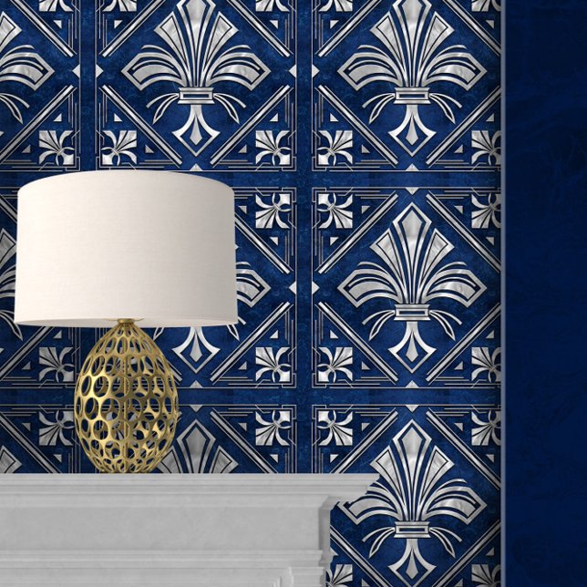 Papel Pintado Art Deco Fleur-de-lis Blue and Pearl (Subido por el creador)
