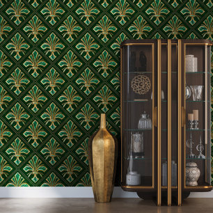 Papel Pintado Art Deco Fleur-de-lis Malachite y Gold