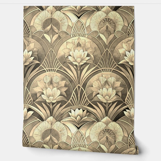 Papel Pintado Art Deco Geometric Gold Floral (Desenrollar)