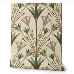 Papel Pintado Art Deco Loto - Loto de vieira - Marrón y Rosa