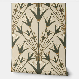 Papel Pintado Art Deco Lotus - Scallop Lotus - Brown & Green