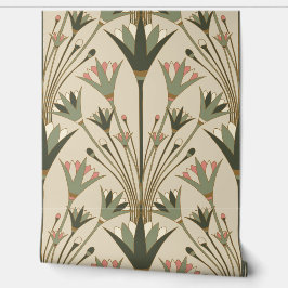 Papel Pintado Art Deco Lotus - Scallop Lotus - Brown & Pink