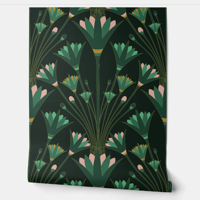 Papel Pintado Art Deco Lotus - Scallop Lotus - Emerald Green (Desenrollar)