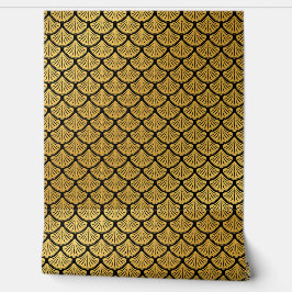 Papel Pintado Art Deco Mermaid Scales - Black & Gold
