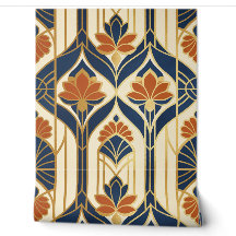 Art Deco Navy Terracota y Loto Floral Dorado