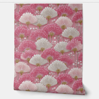 Papel Pintado Art Deco Pink and White Flowers