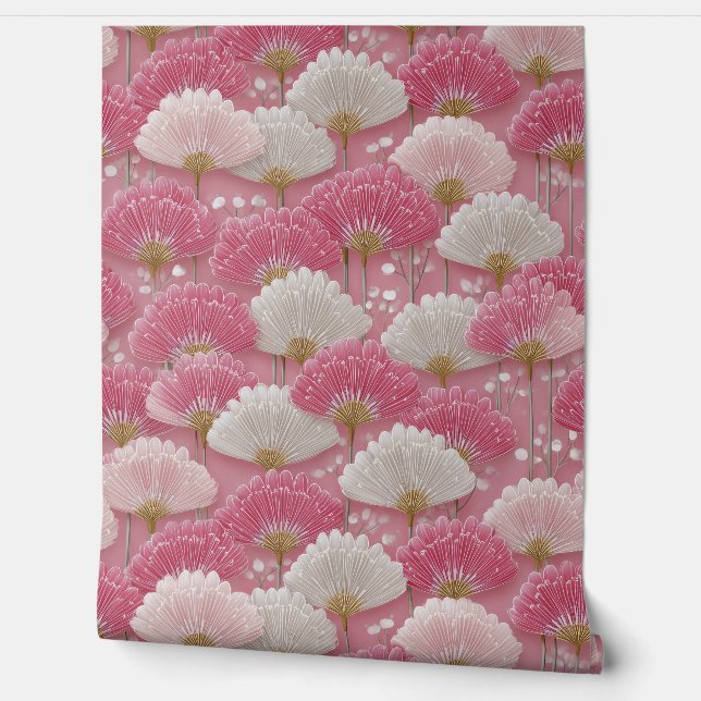 Papel Pintado Art Deco Pink and White Flowers (Desenrollar)