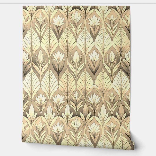 Papel Pintado Art Deco Tulip Gold Sepia Pattern (Desenrollar)