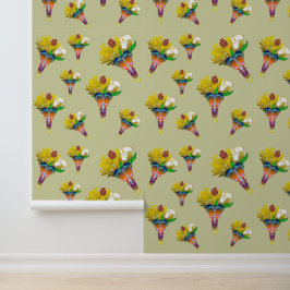 Papel Pintado Art Deco Vase with Golden Flowers