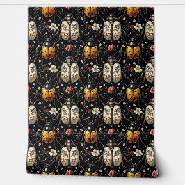 Papel Pintado Art Deco Vintage Black Gold Floral Beetle