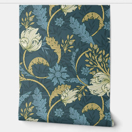 Papel Pintado Art Nouveau floral azul y crema
