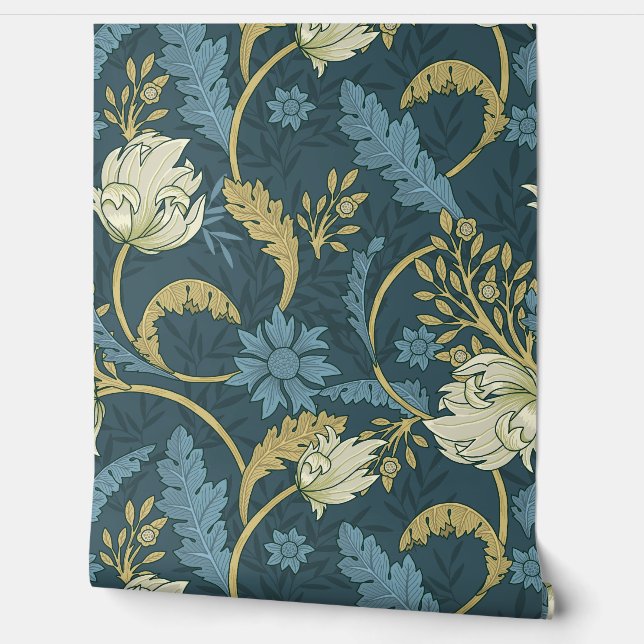 Papel Pintado Art Nouveau floral azul y crema (Desenrollar)