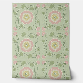 Papel Pintado Art Nouveau floral verde rosa
