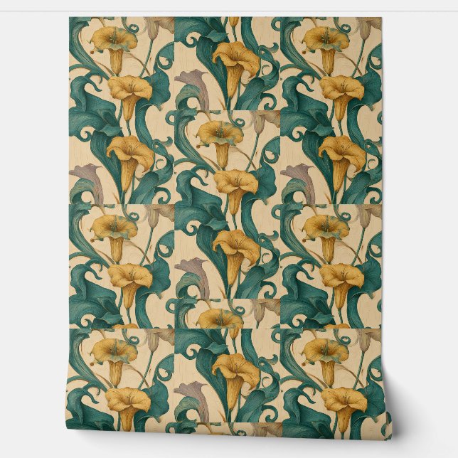 Papel Pintado Art Nouveau Lily Swirls Wallpaper (Desenrollar)
