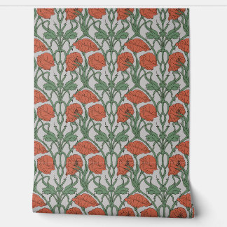 Papel Pintado Art Nouveau Red Poppy Floral Print