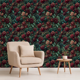 Papel Pintado Art Nouveau Rose Teal Gold Maximalist Wallpaper
