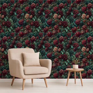 Papel Pintado Art Nouveau Rose Teal Gold Maximalist Wallpaper