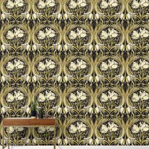 Papel Pintado Art Nouveau Tulipanes Blancos sobre Fondo Oscuro