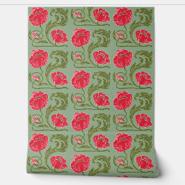 Papel Pintado Art Nouveau verde rojo floral