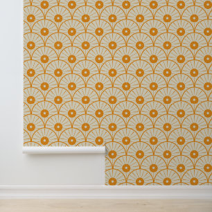 Papel Pintado Arte abstracto deco naranja sol sobre blanco 