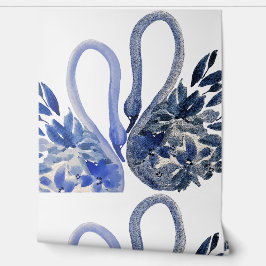 Papel Pintado Arte Acuarela de Cisnes Azules