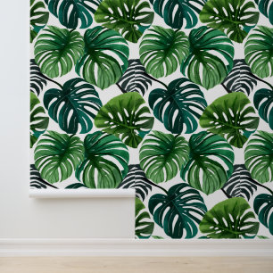 Papel Pintado Arte botánico moderno acuarela hojas de Monstera