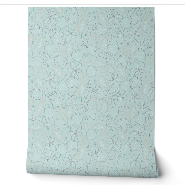 Papel Pintado arte de la línea de patrones de hojas de otoño (Desenrollar)