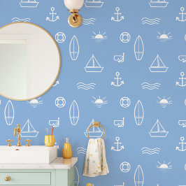 Papel Pintado Arte de línea del océano de verano azul