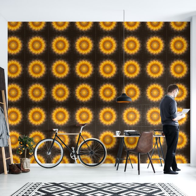 Papel Pintado Arte de Mandala de Girasol Geométrico (Sala de estar)