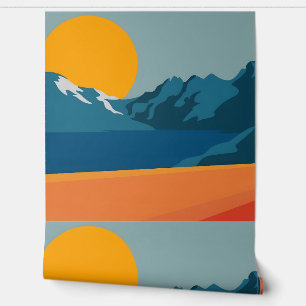 Papel Pintado Arte de montaña de inspiración retro - Escenario r