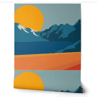 Papel Pintado Arte de montaña de inspiración retro - Escenario r