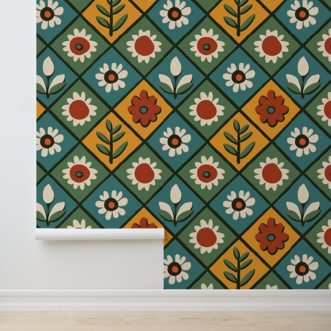 Papel Pintado Arte de mosaico floral africano (Solicitud)