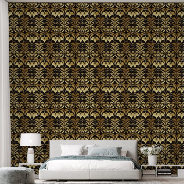 Papel Pintado Arte de oro negro puro Patrón de baldosas Deco (Dormitorio)