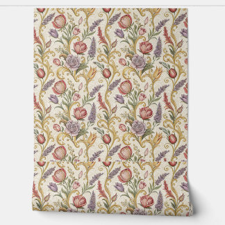 Papel Pintado Arte de patrón de scroll floral vintage francés or