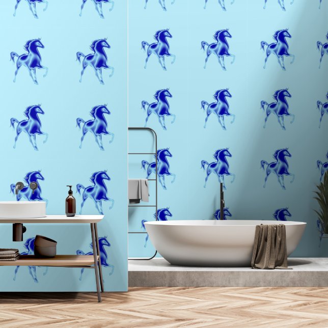 Papel Pintado Arte de pintura azul de caballo (Baño)