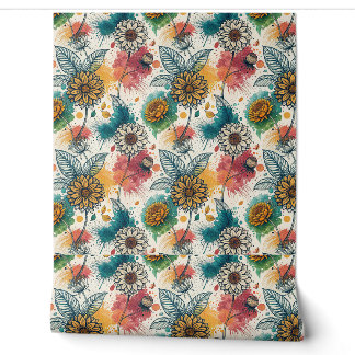 Papel Pintado Arte de salpicaduras de pintura de girasol colorid