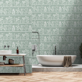 Papel Pintado Arte de silueta botánica caprichosa de suave verde