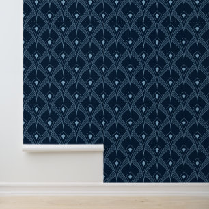 Papel pintado - Arte Deco Diseño de abanico azul d