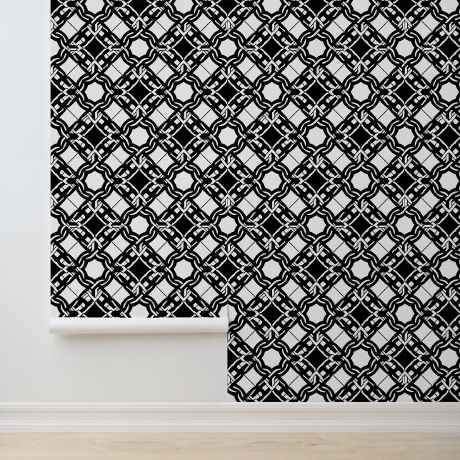Papel Pintado Arte Deco entrelazado negro y blanco (Solicitud)